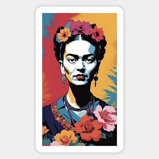 Frida's Palette of Passion: Colorful Portrait Magnet